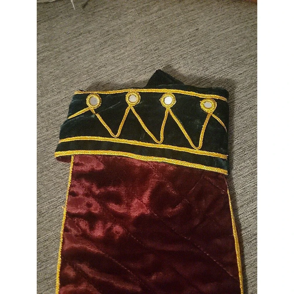Pier 1 Velvet Stocking Red Green Drum Quilted Christmas Holiday